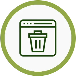 Icona di un cestino all'interno di una finestra del browser, simbolo di eliminazione dati online.