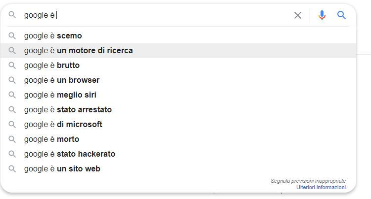 Google Suggest - Ricerche da cancellare