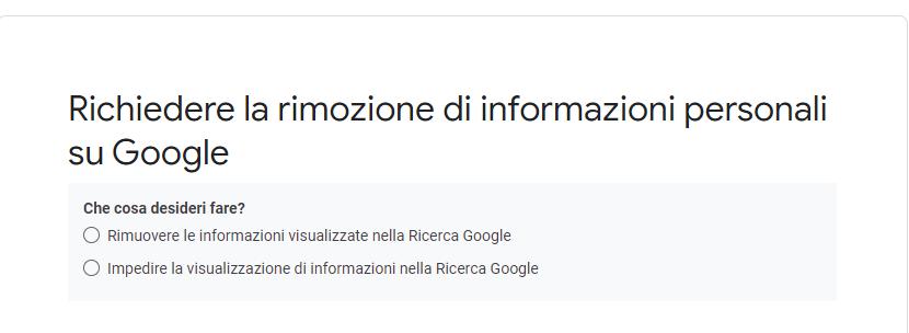 Richiedere rimozione informazioni personali Google